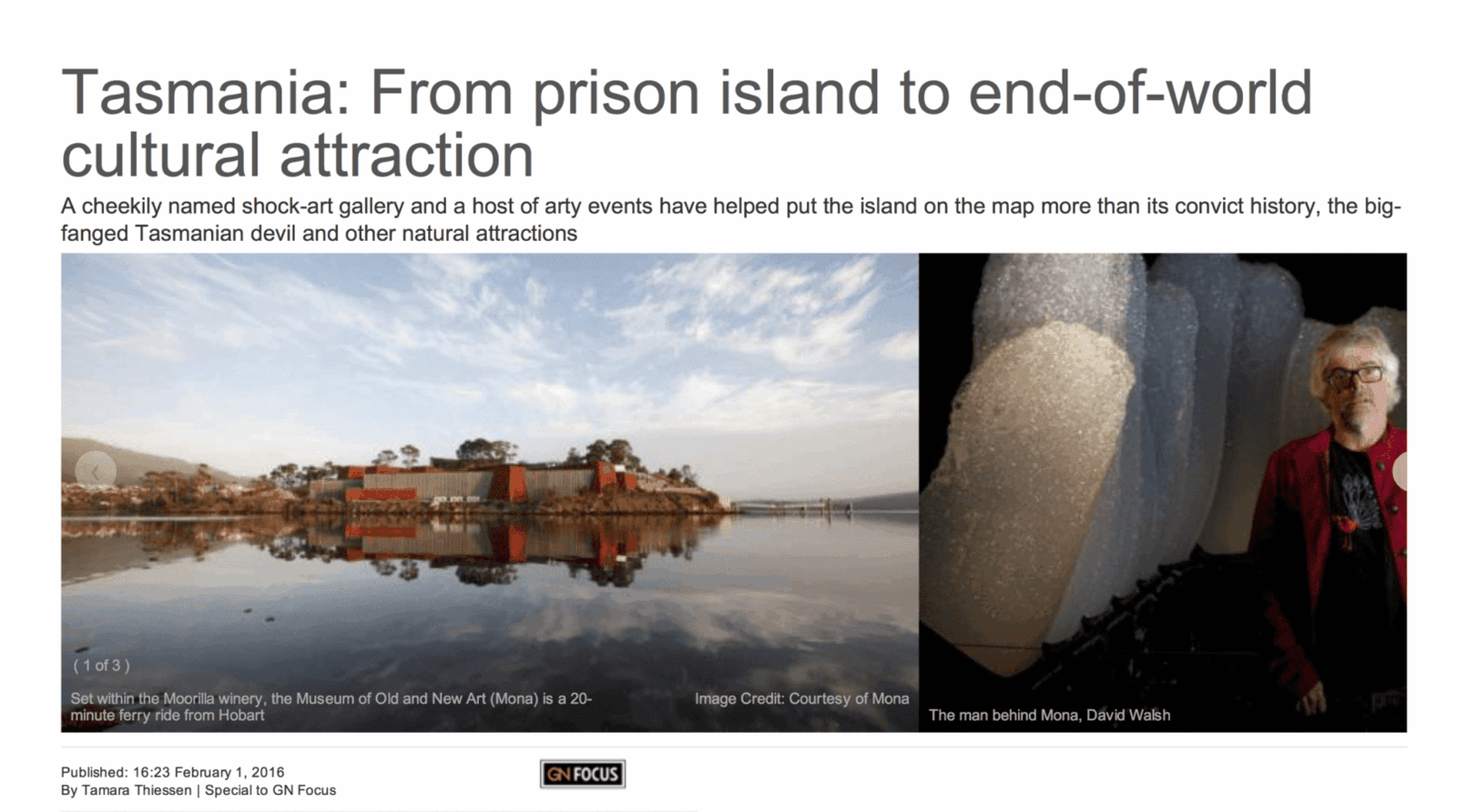 Story on Tasmanian from prison island to end-of-the-world cultural attraction in Gulf News