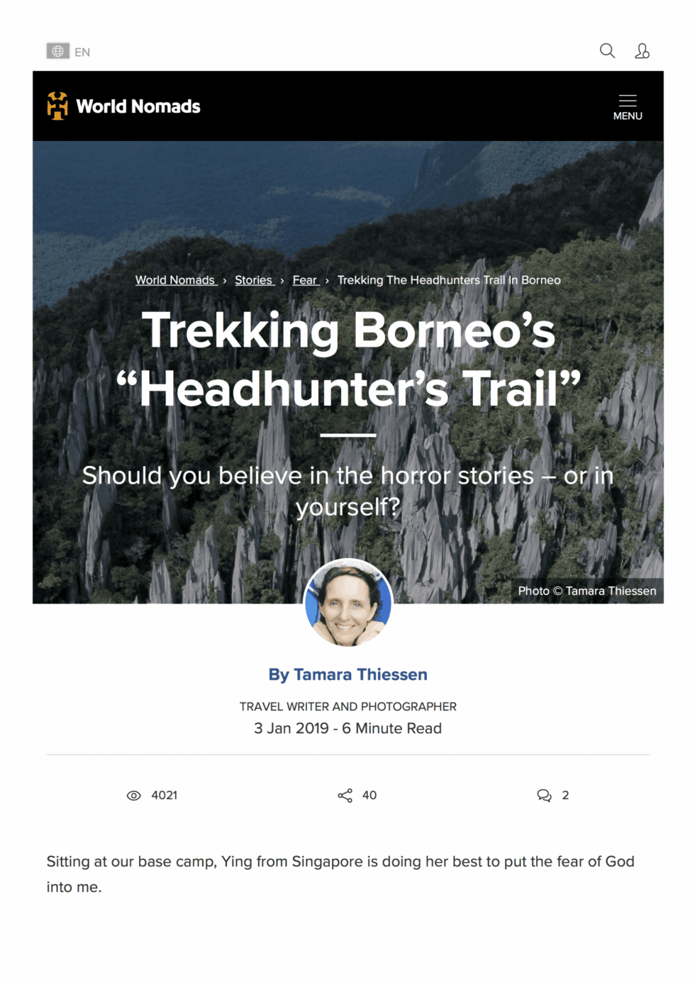 Borneo article about trekking Borneo's Headhunter Trail in Tamara Thiessen's travel story portfolio
