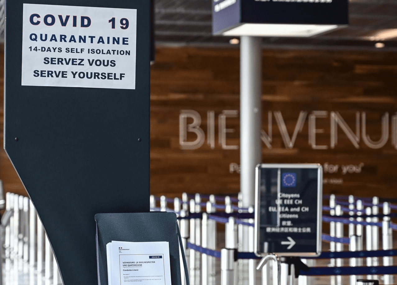 Orly airport France Covid signs for high risk travelers like Americans