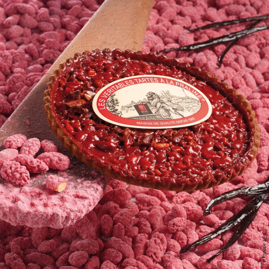 A pink tarte a la praline in Lyon France one of the top regional tarts