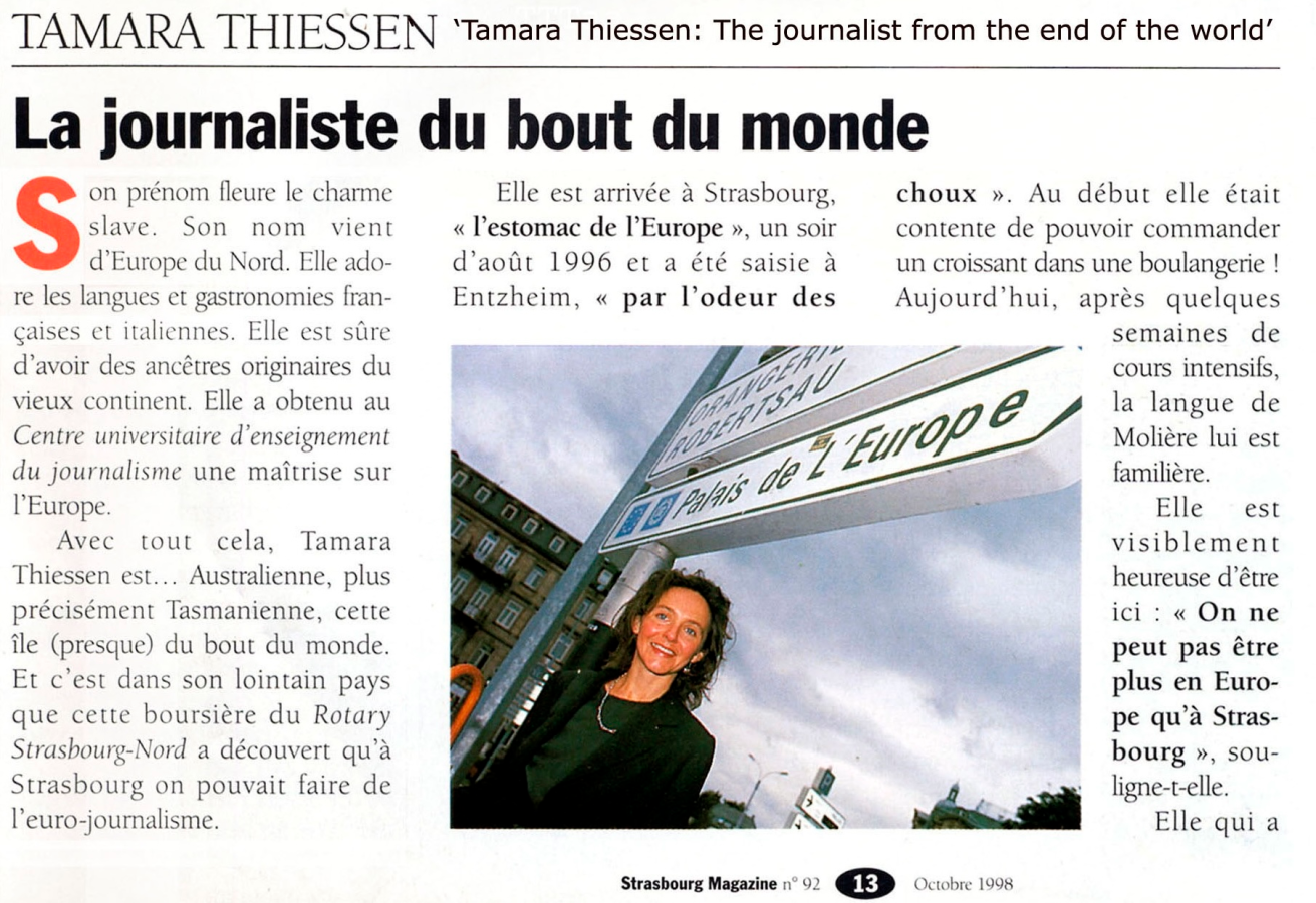 Journalist and Foreign Correspondent Tamara Thiessen on the crossroads of europe in Strasbourg, France