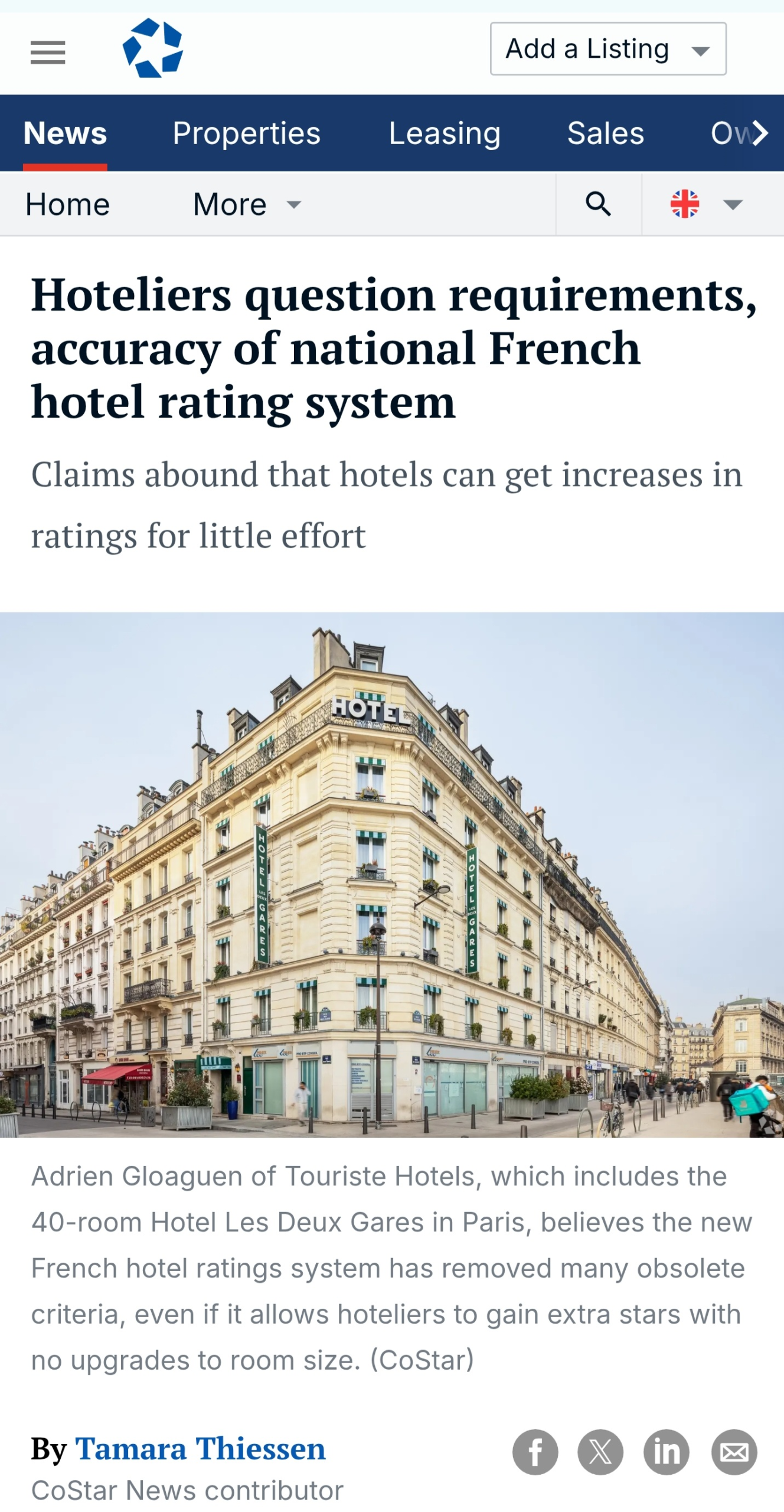 Picture of a hotel in a story on French hotel ratings for Costar by Tamara Thiessen 