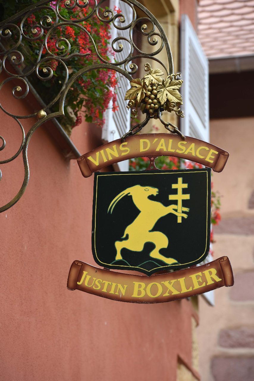 Vins d'Alsace sign on a wine store on the Alsace wine route France