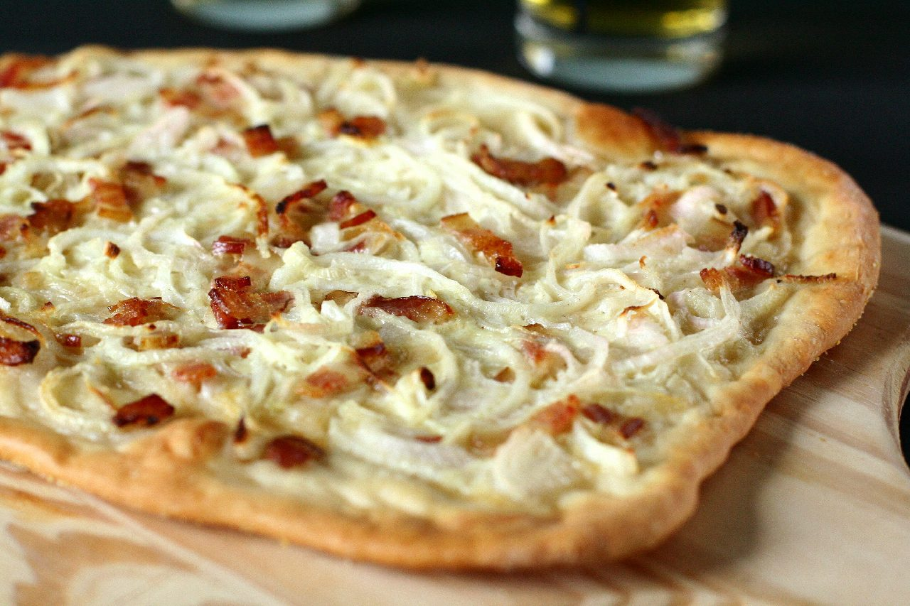 A tarte flambee or flammekuche in Alsace