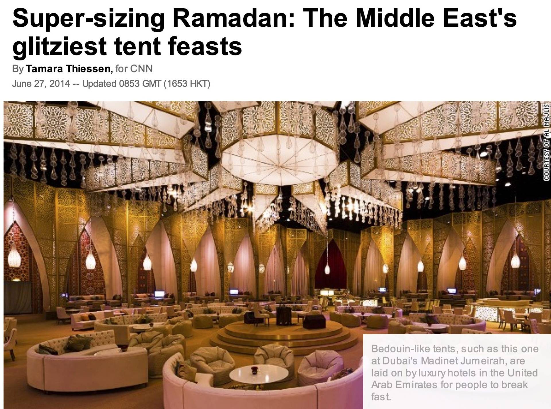 Glitzy Ramadan tents in Dubai and the UAE in a story on fasting to feasting after Ramadan by Tamara Thiessen for CNN Travel