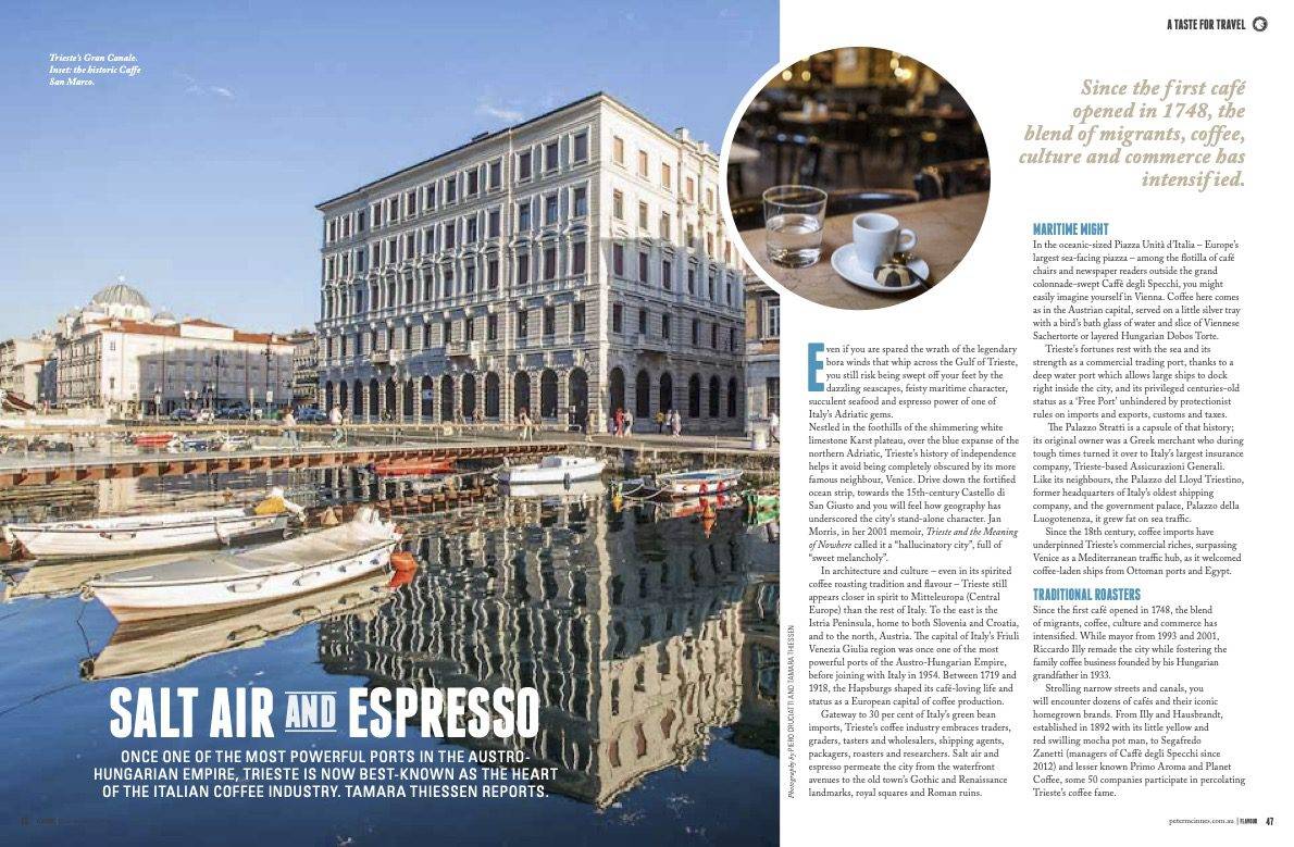 A story on Trieste cafes by Tamara Thiessen with photos of the old city and port